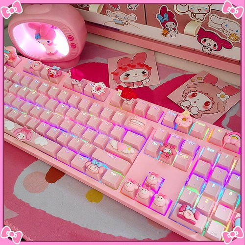 My Melody Cute Doll Keycaps Pink 108 keys RGB Mechanical Keyboard MX Tri-mode - Picture 15 of 26
