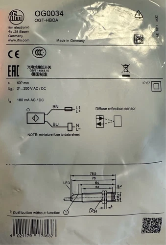 Sensore IFM OG0034 1 PZ nuovo spedizione gratuita - Foto 5 di 6