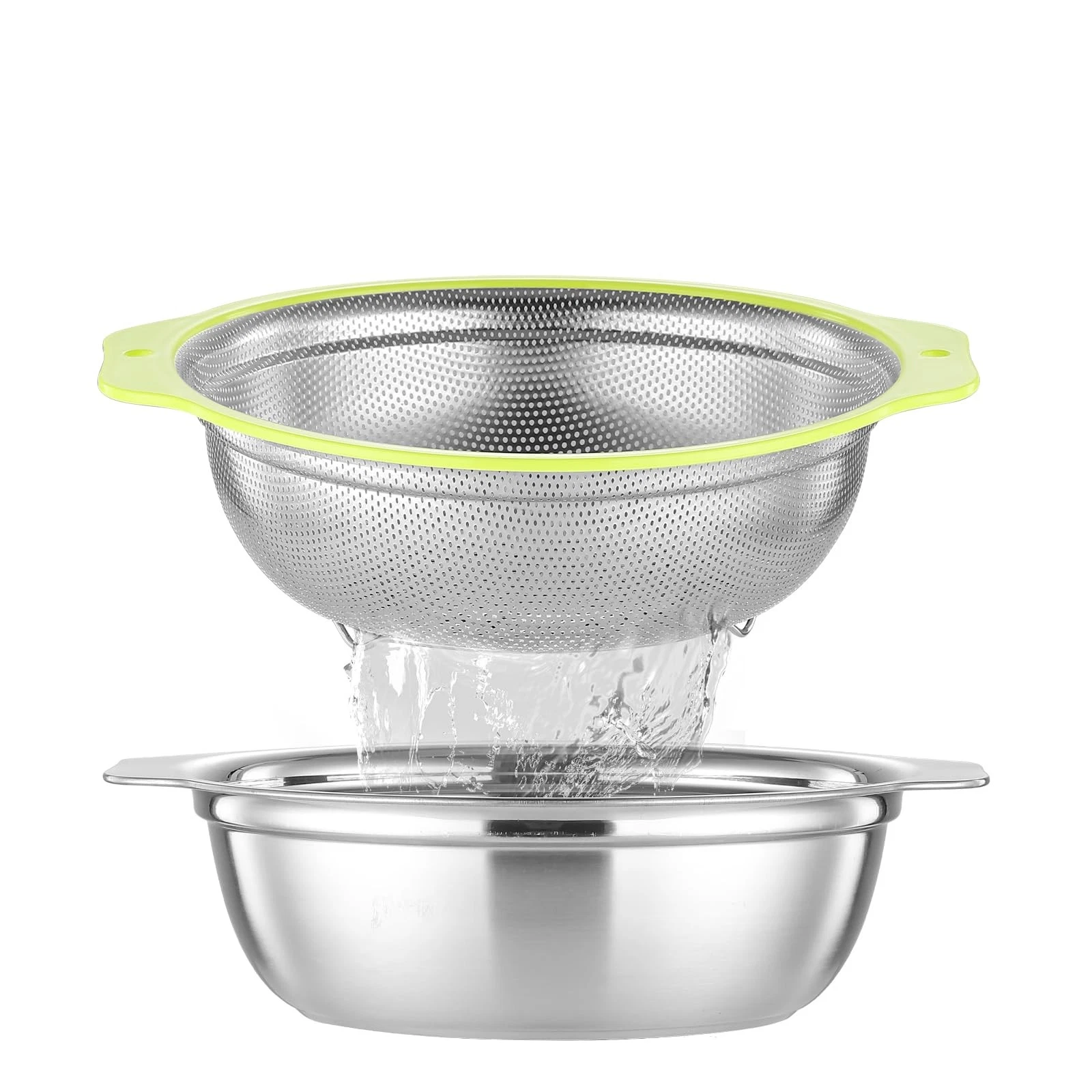 Colander Stainless Steel Microporous, 4QT Large Capacity Rice Strainer with M...