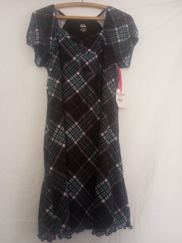 New Girls XL 16-18 Plus Black Plaid 90's Dress Sheer Arms Lined Bodice/Skirt - Picture 2 of 7