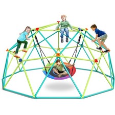 Hapfan 10ft Climbing Dome Swing Set Jungle Gym w/Saucer Swing for Kids Outdoor
