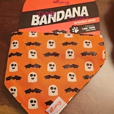 Dog Collar with Bandana  A Reversible Design Khaki And Orange With Ghosts & Bats