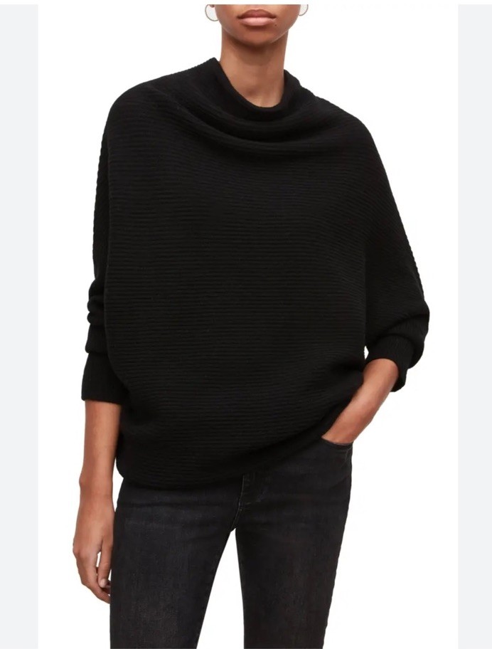 ALLSAINTS Black Wool-Cashmere Ridley Mockneck Sweater, S