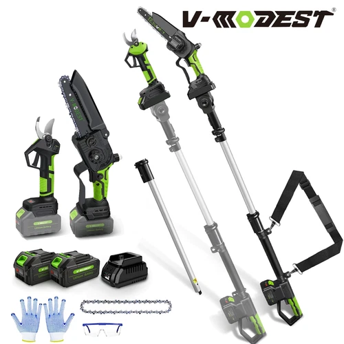 4-in-1 Cordless Pole Saw & Electric Pruning Shear 8" 9Ft Reach W/2 Batteries