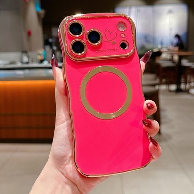 Cute Curly Wave Frame Mag Safe Shockproof Case For iPhone 17 16 15 14 13 Pro Max
