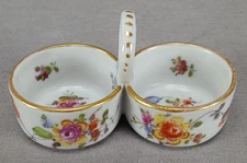 Carl Thieme Dresden Hand Painted Floral & Gold Double Open Salt C.1891-1901
