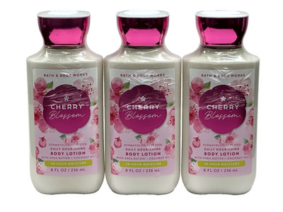 3 BATH & BODY WORKS CHERRY BLOSSOM WOMEN BODY LOTION 8 OZ SHEA 24 HR MOISTURE