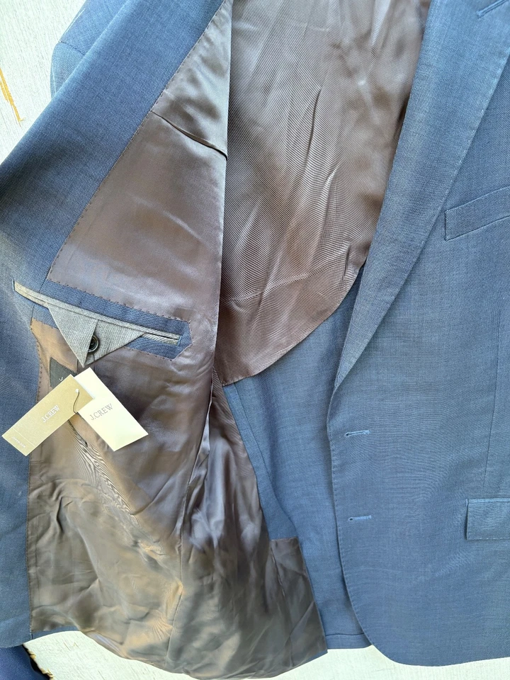 J. Crew Ludlow 运动外套男式 46 L 修身蓝色 Tollegno 1900 3D 羊毛全新带标签 — 第 4/4 张图片