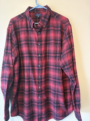 Croft Barrow Men's Shirt Red Black Plaid Flannel Button Up Size XL (52'' Around)