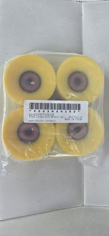 4x 60mm Longboard Wheels  Yellow With Red Bearings