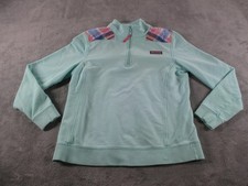 Vineyard Vines Sweatshirt Womens Medium Green Quarter Zip Pullover Plaid Yoke