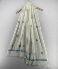 Womens Scarf Gauze Sheer Embroidered Shawl Wrap Rectangle Off White 19" x 80"