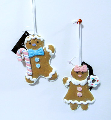 Gingerbread Faux Cookies Boy & Girl 3.5'' Pastel Colors Christmas Ornaments  NWT