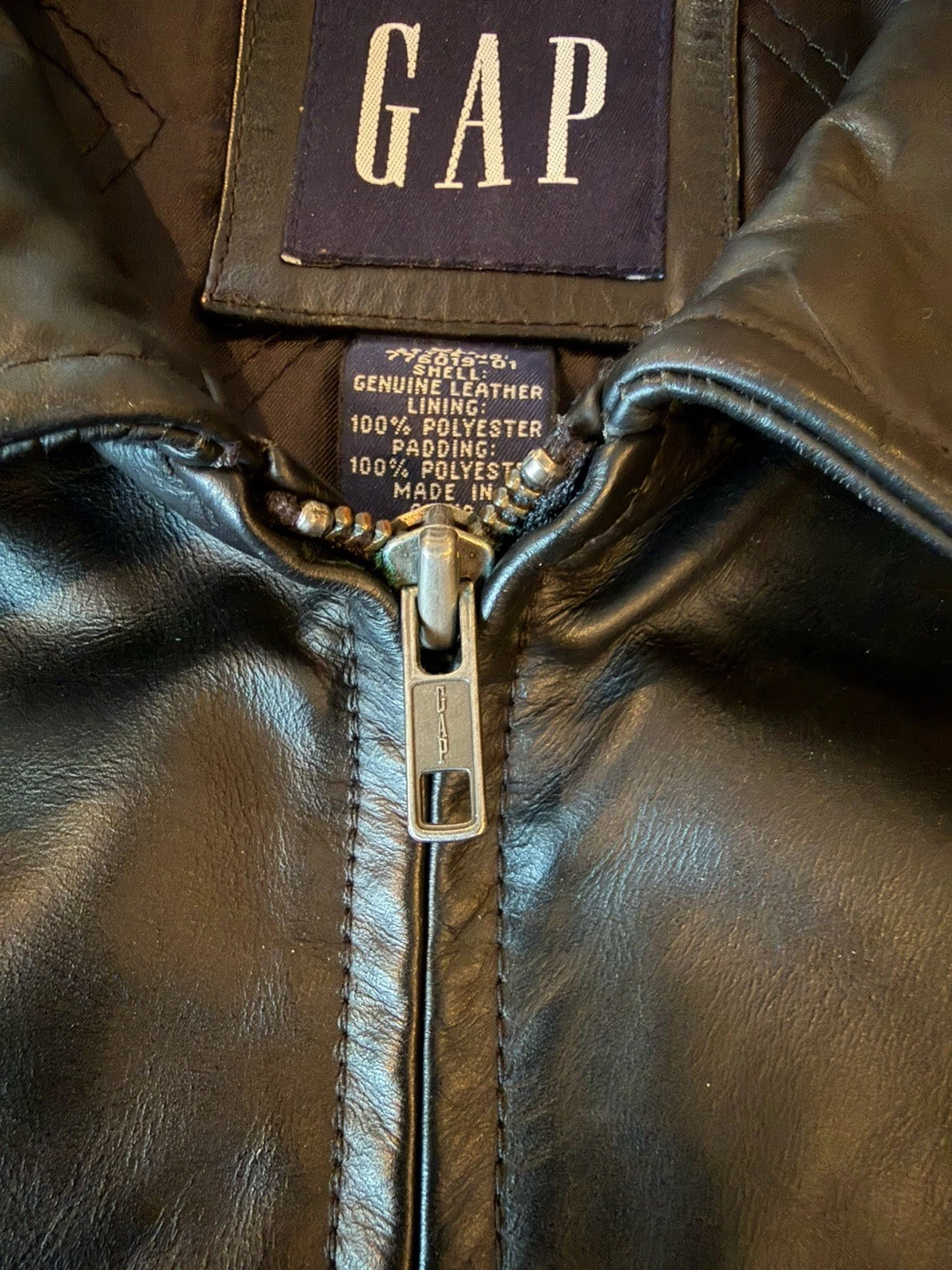 Vintage Gap Leather Black Jacket Quilted Lined Full Zip Front Pockets Men’s XL - product detail image 8
