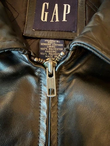 Vintage Gap Leather Black Jacket Quilted Lined Full Zip Front Pockets Men’s XL image 8