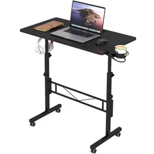 Small Standing Desk Adjustable Height, Mobile Stand Up Desk with Wheels, Port...