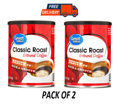 (2 PACK) Great Value Classic Roast Ground Naturally Caffeinated Coffee, 9.6 oz