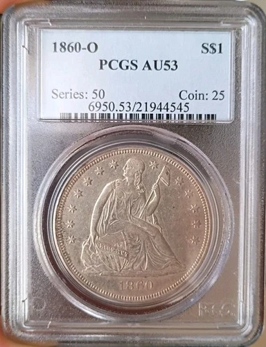1860-O Seated Liberty Silver Dollar $1 PCGS AU-53