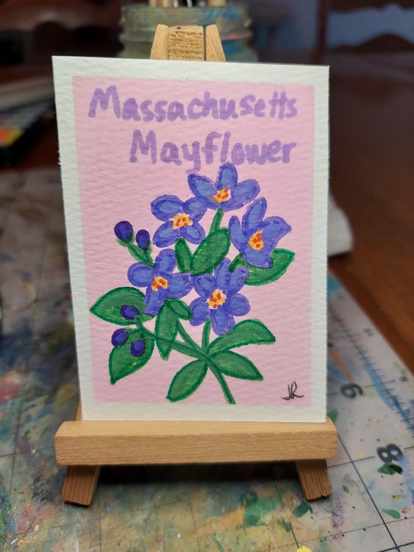 ACEO Watercolor Painting OOAK handpainted State Flower Massachusetts Mayflower 