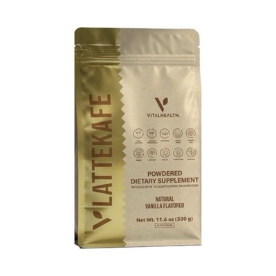 VitalHealth LatteKafe Oyster Mushroom Lion's Mane Reishi Powder Vanilla 11.6oz