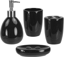 Home Basics Black 4-Piece Ceramic Bath Accessories Set with Soap Pump Dispenser
