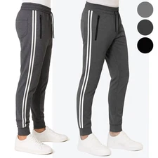 Men's Fashion Joggers Draw String Sports Sweat Pants, Striped, Zipper Pockets