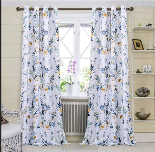 MYSKY HOME Floral Curtains 84" Long Thermal Insulated Room Darkening Curtains