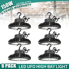 6 Pack 150W UFO Led High Bay Light Commercial Warehouse Factory Fixture 22,500lm