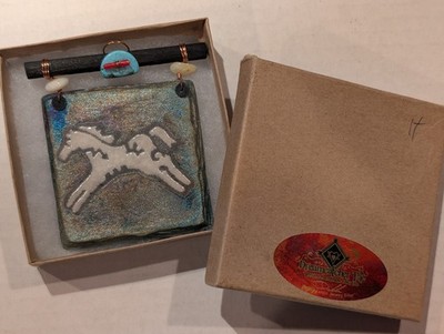 Raku Pottery Works Dream Catcher Art Tile Horse by Jeremy Diller NIB Signed