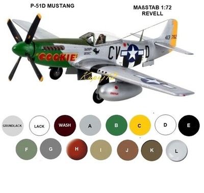 P-51D Mustang Modell im Maßstab 1:72 + Modellfarben, Grundlack, Lack