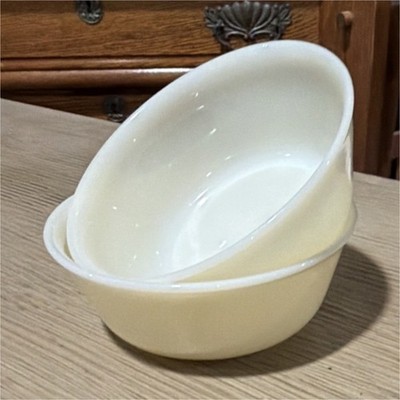 Set of 2 White Milk Glass Round Bowls Glossy Finish Two-Piece