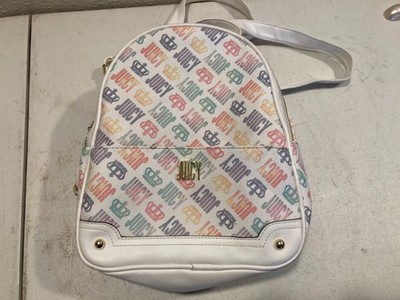 Juicy Couture Backpack Purse White Rainbow Monogram