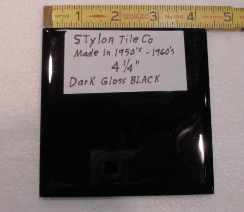 1 pc. Dark Gloss Black: 4-1/4" Ceramic Tile by Stylon Co. Made in 1950's -60's - Picture 13 of 14