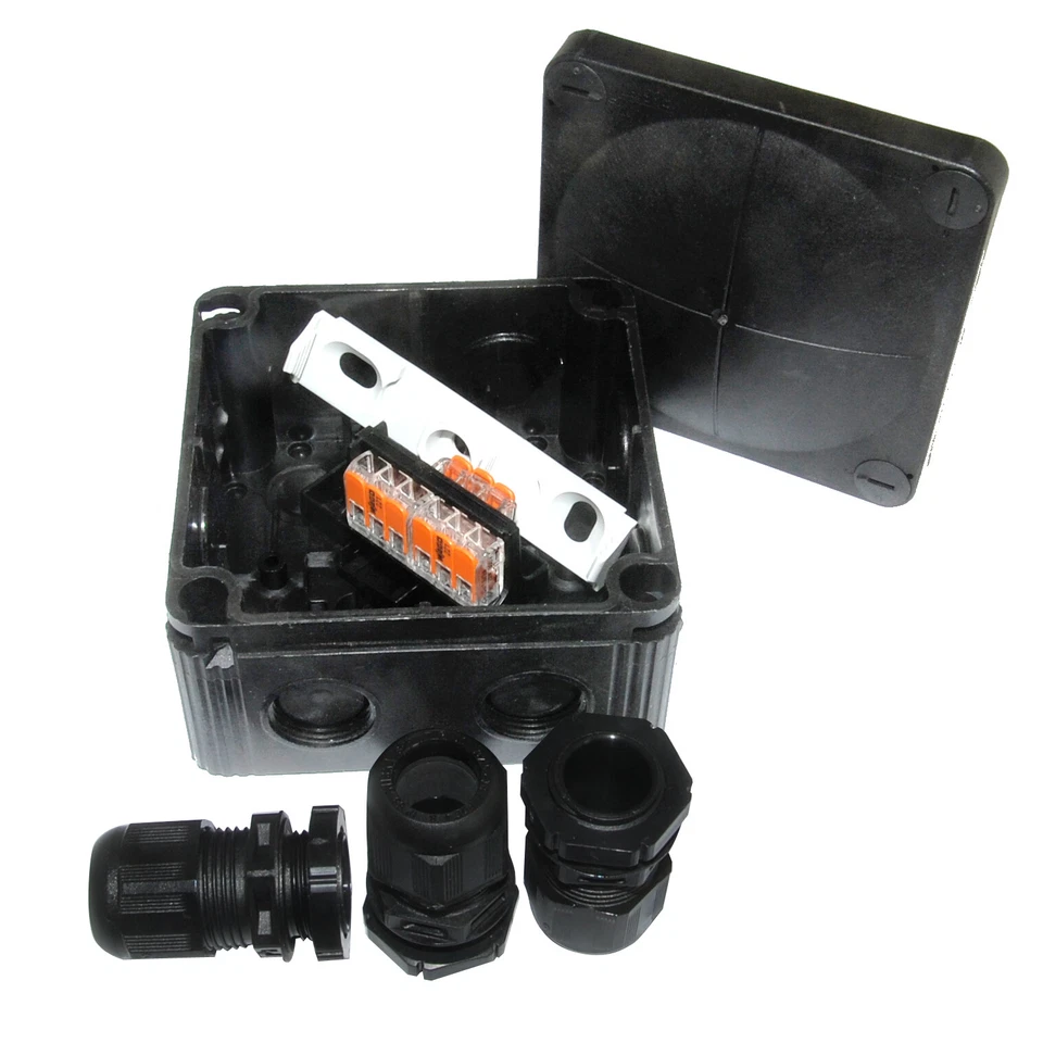 Box of 5 Wiska 407 Combi Black Weatherproof Junction Box c/w Wago & Glands IP66