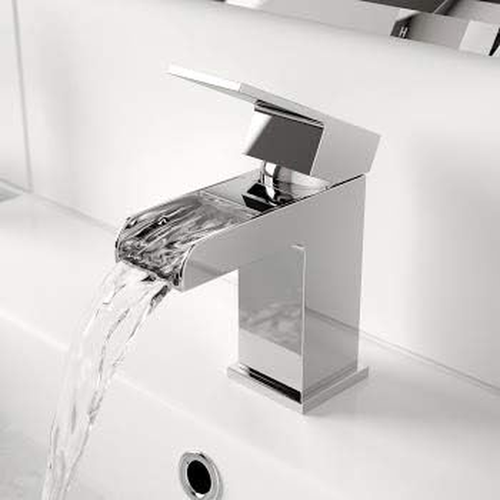 Modern Bathroom Waterfall Basin Sink Mixer Tap Mono Square Single Lever Chrome - Picture 3 of 12