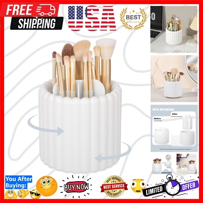 360 Rotating Makeup Brush Holder 7 Slots Make Up Brush Organizer Removable Sp...
