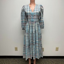Joie Women Adriatic Blue Multi Plaid 3/4 Sleeve V-Neck Tiered Tobey Dress 2 $348