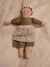 14" Rare HTF Handmade Folk Art Cloth Doll with Green Floral Dress Fast Shipping
