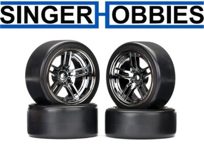 Traxxas 8378 Tires & Wheels Assembled 1.9 4-TEC DRIFT F/R Black Chrome TRA1