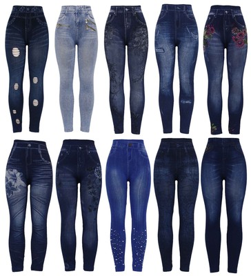 New Womens Stretchy Thick Denim Print 