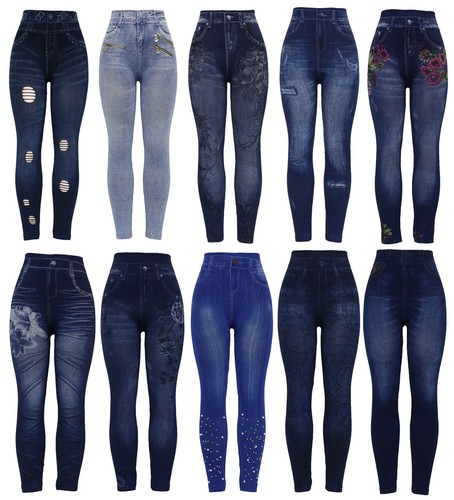 New Womens Stretchy Thick Denim Print 