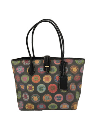 DOONEY BOURKE MEDIUM CINDY TOTE BLACK SAFFIANO LEATHER D&B MONOGRAM  DESIGN