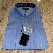 NWT STACY ADAMS BLUE Men's Dress Shirt SIZE 16 1/2 34/35 MODERN FIT LARGE