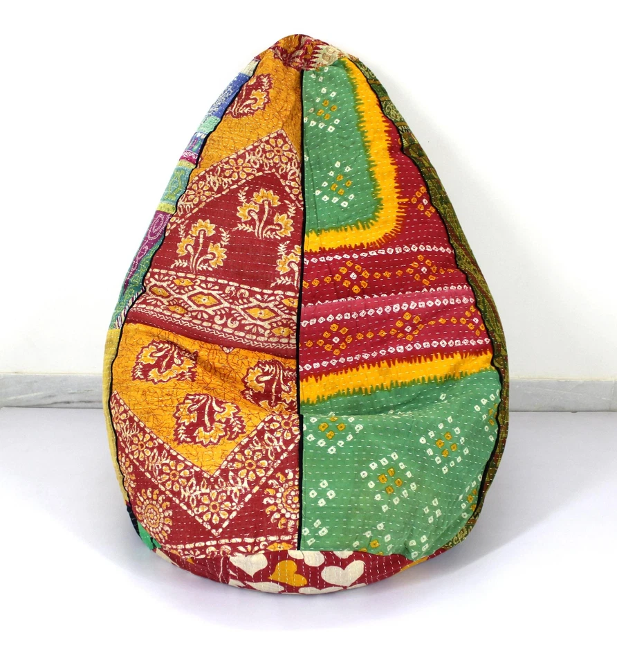 Bolso de frijoles bohemio floral de algodón Kantha acolchado hecho a mano funda decorativa Foto 2 de 3