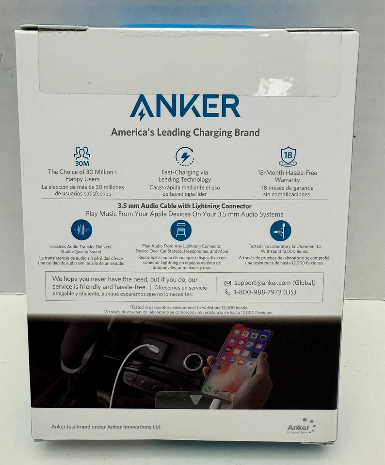 Cable de audio Anker 3,5 mm con conector de luz iPhone iPad iPod blanco 3 pies A8194 Foto 2 de 4