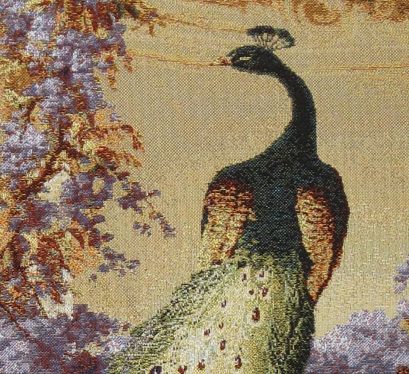 WALL JACQ. WOVEN TAPESTRY Peacock & Doves in Floral Garden - Bidau Art LANDSCAPE - Image 2 of 2