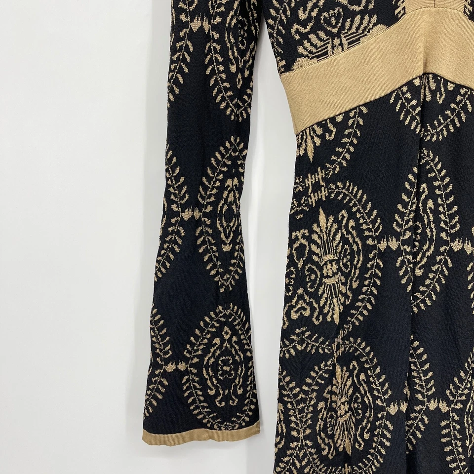 Arden B Knit Rayon Dress Black Gold Open Back Heavy Long Sleeve Stretch Womens S - Image 3 of 4