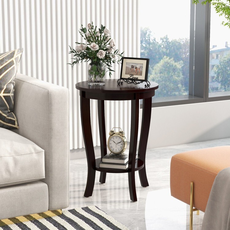 2-Tier Modern Round End Side Table Storage Shelf Living Room w/Solid ...