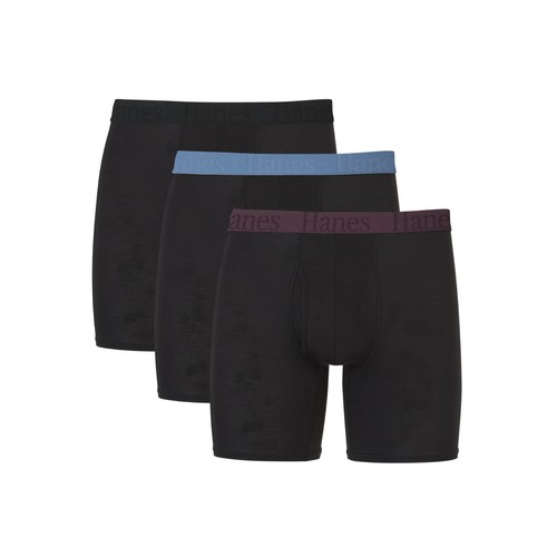 Hanes Men's 3 Pack Supersoft Elastic Waistband Boxer Briefs Size L Black Multi