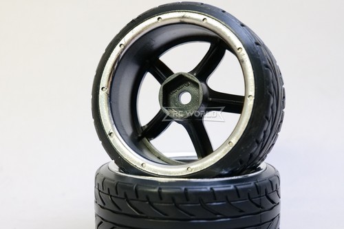 RC 1/10 DRIFT Wheels 5 Star SILVER W/ Chrome Lip STAGGER 3+9mm Drift Tread -4PCS - Picture 4 of 6